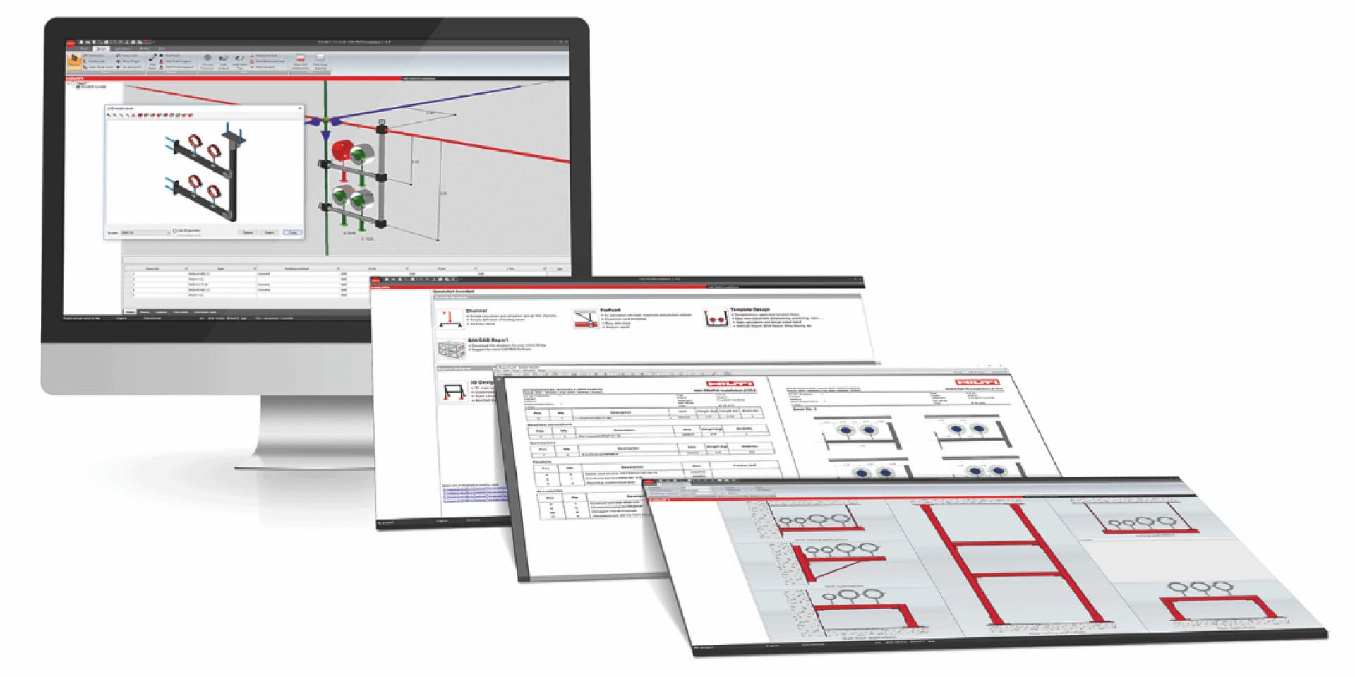 Hilti PROFIS Konstruktionssoftware auf einem Desktop-Computer