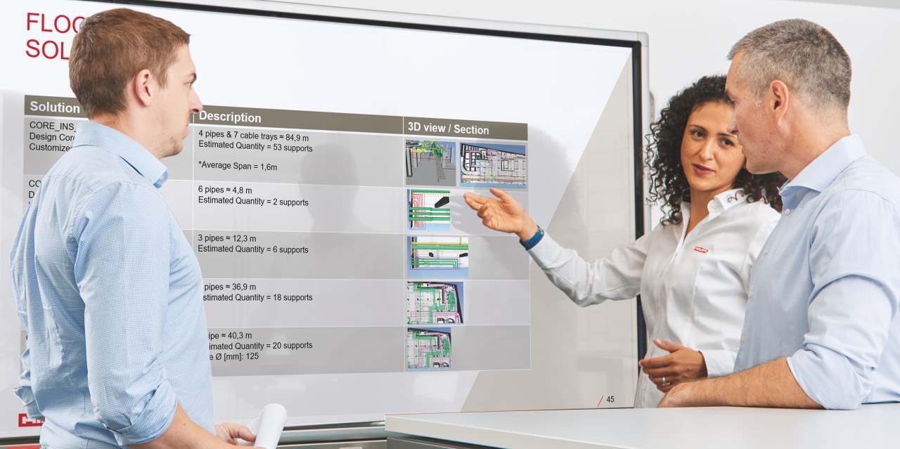 Hilti engineers discussing a MEP project as the first step in an end-to-end BIM workflow