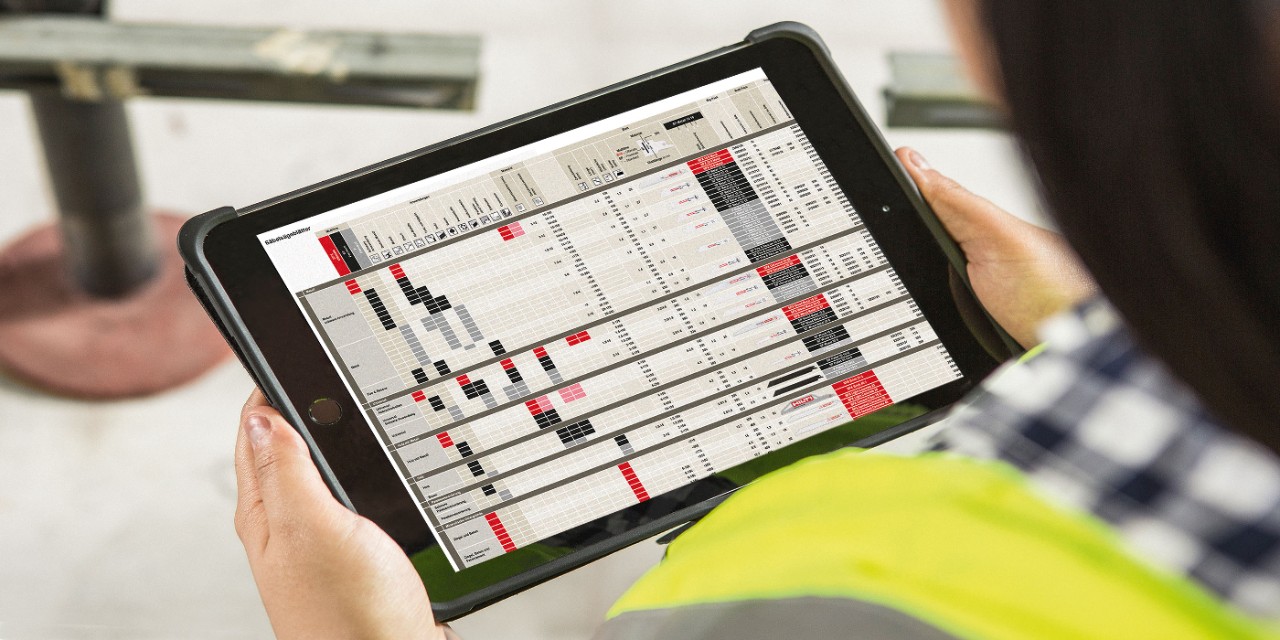 Anwendung Hilti Auswahlhilfe auf einem Pad
