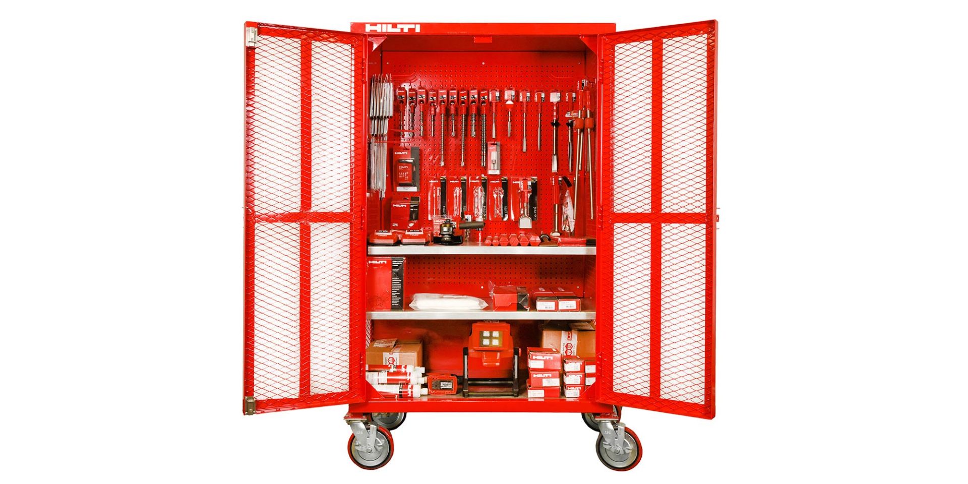 open hilti consumable tool locker with products inside
