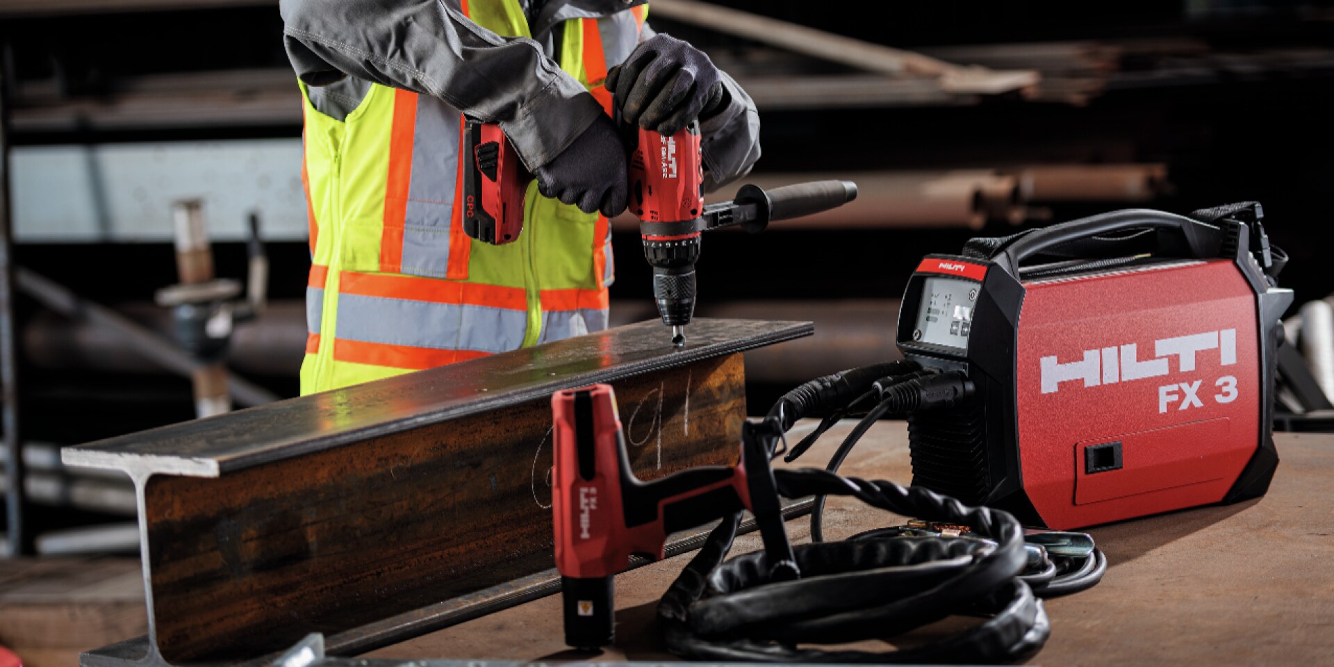 Worker fusing stud to steel with the FX 3-A