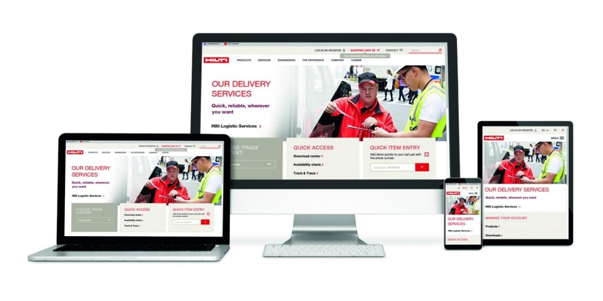 Hilti's Website shown available on laptop, PC, phone and tablet