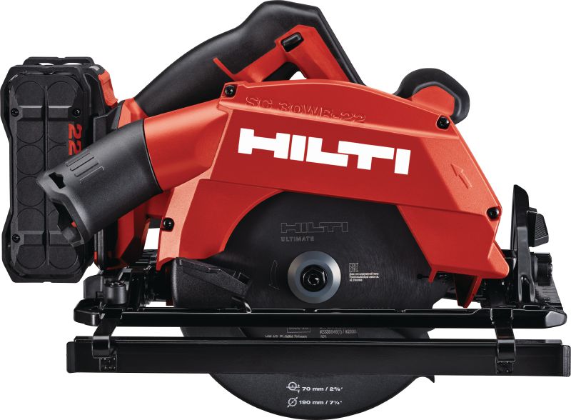 SC 30WR-22 Cordless circular saw Cordless circular saw with pre-mounted 190 mm | 7-1/4” blade, for precise cuts up to 70 mm│2-3/4 in wood and wood-based panels (Nuron battery platform)