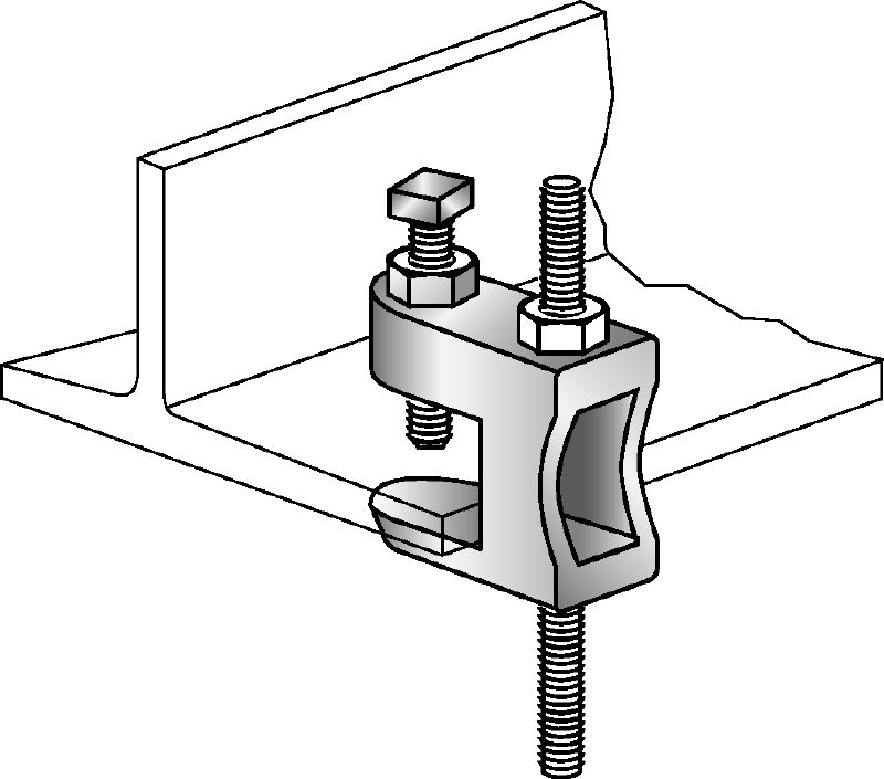 BC-WM Wide-mouth beam clamp for attaching threaded rods to structural beams