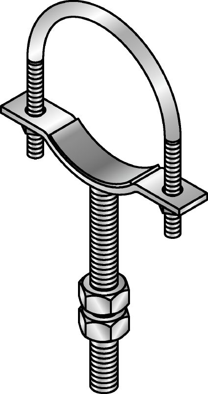 PSU Pipe saddle with U-Bolt Connectors and U-Bolts for attaching single pipe runs to vertical MT box profiles