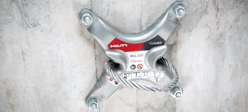 HAP 2.5 Hoist anchor plate Post-installed hoist point for temporary suspensions during installation and maintenance in elevator shafts (2.5. tons working load) Applications 1