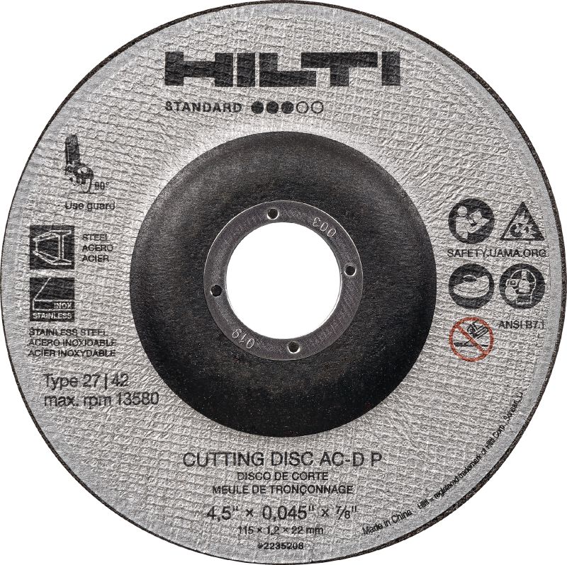 AC-D P Type 27 Cut-off wheel Standard thin cut-off wheel with depressed center for cutting stainless/carbon steel using an angle grinder