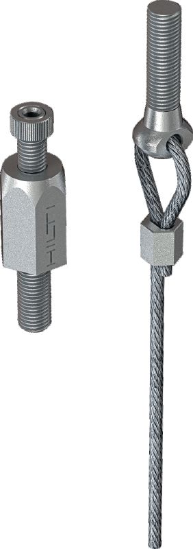 MW-EB CL Channel lock kit with wire rope eyebolt ending Wire rope with pre-mounted threaded eyebolt and adjustable channel lock for suspending strut trapeze from concrete