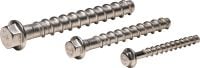 KH-EZ SS316 Screw anchor Ultimate screw anchor for quicker corrosion-resistant fastenings in concrete and grout-filled CMU (stainless steel 316, hex head)