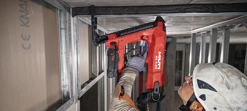 BX 4-IF-22 Cordless concrete nailer (IF edition) Nuron battery-powered cordless nailer for fastening drywall track and light-duty materials to concrete, steel, and masonry Applications 1