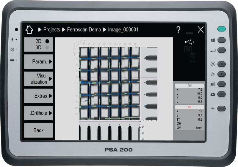 PSA 200 application software App for visualization and analysis of scan data from Ferroscan and X-Scan detection systems on the PSA 200 tablet