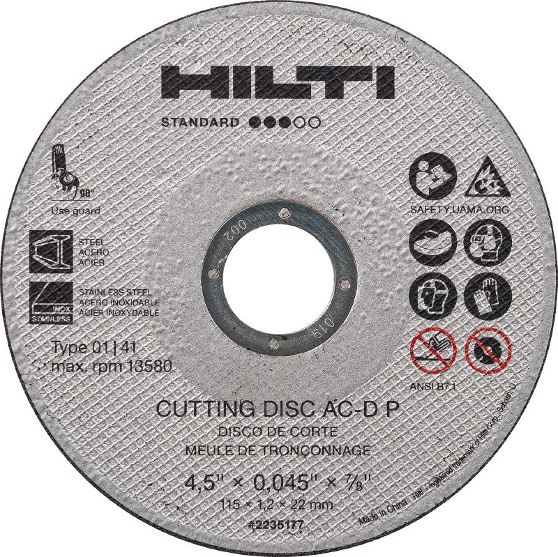 AC-D P Type 1 Cut-off wheel Standard thin cut-off wheel for cutting stainless/carbon steel using an angle grinder