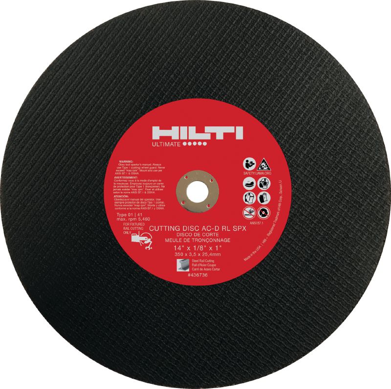 AC-D RL Rail cut-off wheel Longer-lasting cut-off disc for cutting steel railway tracks using fixed rail saws with clamp