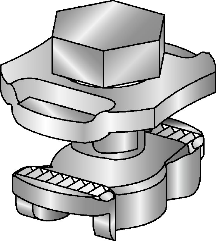 MQN-HDG plus Hot-dip galvanized (HDG) channel connector for joining any elements with a butterfly opening