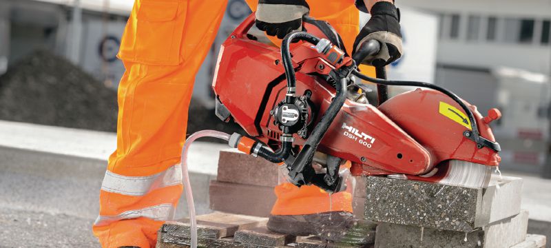 DSH 600-X 12 Gas cut-off saw Compact top-handle gas saw (63cc) with blade brake, for cutting up to 4-3/4 with 12 blades in concrete, masonry, and metal Applications 1