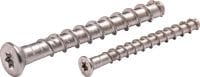 KH-EZ C SS316 Screw anchor Ultimate-performance screw anchor for quicker corrosion-resistant fastenings in concrete and grout-filled CMU (stainless steel 316, countersunk head)