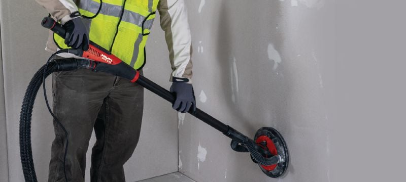 DWS 225 Long-neck sander Long-neck random orbital drywall sander with variable-speed brushless motor and dust extraction (supplied with bag and extension pole) Applications 1