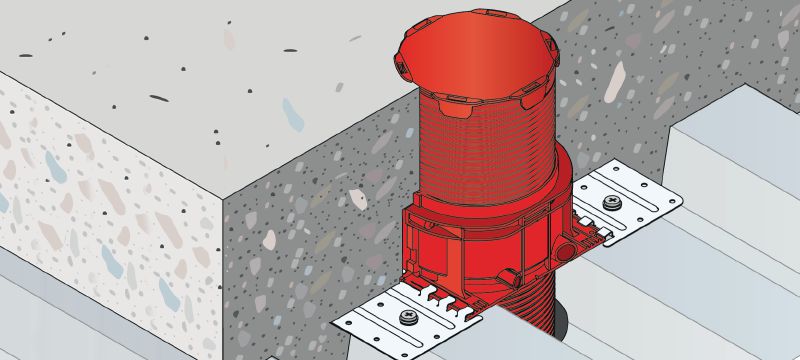 CP 680-P Cast-in firestop sleeve One-step firestop cast-in sleeve for plastic pipe penetrations through floors. Place it and forget it Applications 1
