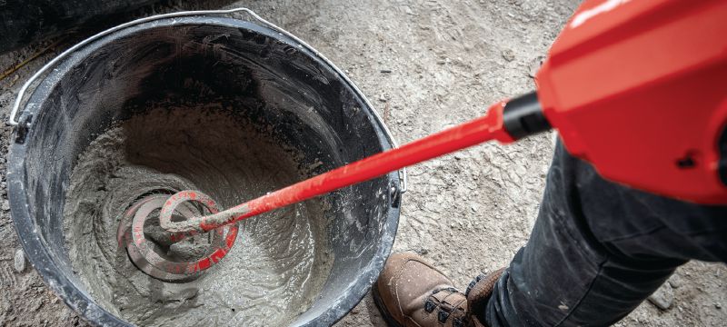 NMX 6-22 Cordless paddle mixer Cordless mud mixer with powerful brushless motor for mixing concrete, mortar and many other building materials (Nuron battery platform) Applications 1