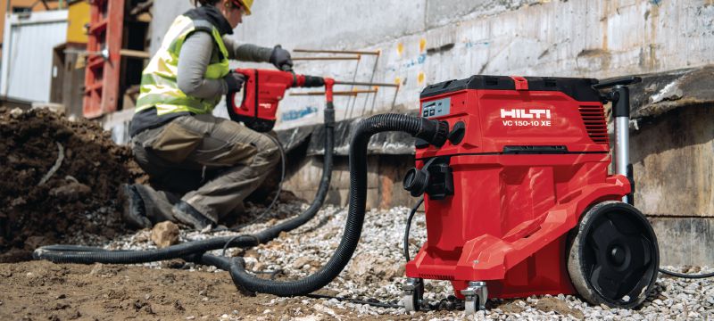 VC 150-10 XE Dust extractor Powerful dust extractor with built-in power outlet for connection with power tools and jobsite clean ups (wet & dry), 8 gallon tank - OSHA compliant with 150 CFM Applications 1