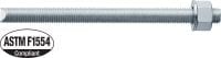 HAS-E-55 Anchor rod High-performance anchor rod for injectable adhesive capsules (carbon steel, ASTM F1554 grade 55, zinc-plated)