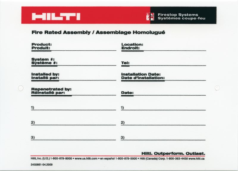 Firestop system plastic label 