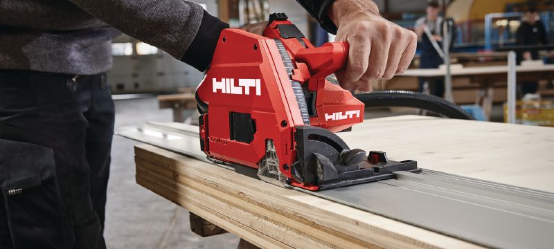 SC 6WP-22 Cordless plunge saw Precision plunge circular saw with high dust capture rate for clean and controlled, straight cuts in wood up to 53 mm│2-1/8” depth with guiderail Applications 1