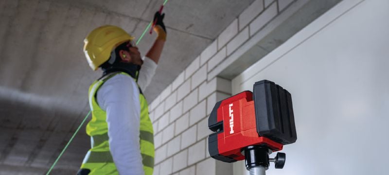 PM 20-CG 12V Plumb and cross line laser Green beam combi-laser with 2 lines and 4 points for plumbing, leveling, aligning and squaring (12V battery platform) Applications 1