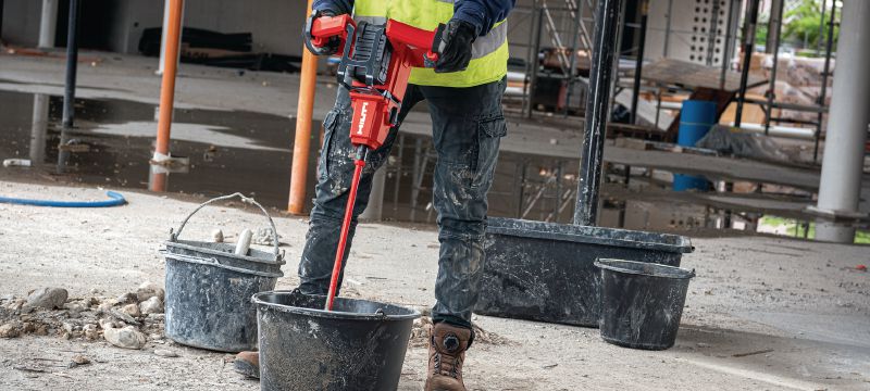 NMX 6-22 Cordless paddle mixer Cordless mud mixer with powerful brushless motor for mixing concrete, mortar and many other building materials (Nuron battery platform) Applications 1