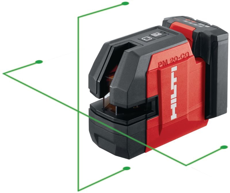 PM 20-CG 12V Plumb and cross line laser Green beam combi-laser with 2 lines and 5 points for plumbing, leveling, aligning and squaring (12V battery platform)