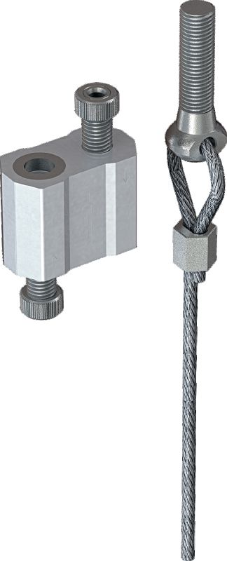 MW-EB L Cable lock kit with wire rope eyebolt ending Wire rope with pre-mounted threaded eyebolt and adjustable lock for suspending fixtures from concrete