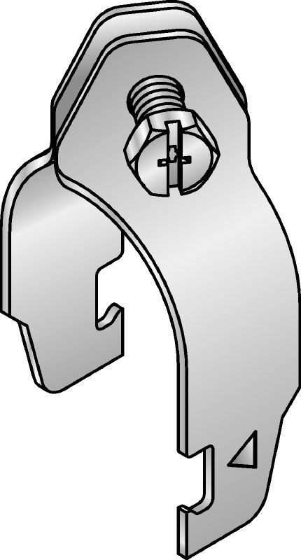 MH-EMT45 Strut clamp Pre-assembled strut clamp with angled top and innovative design for easy attaching of tubing and pipes to strut channels