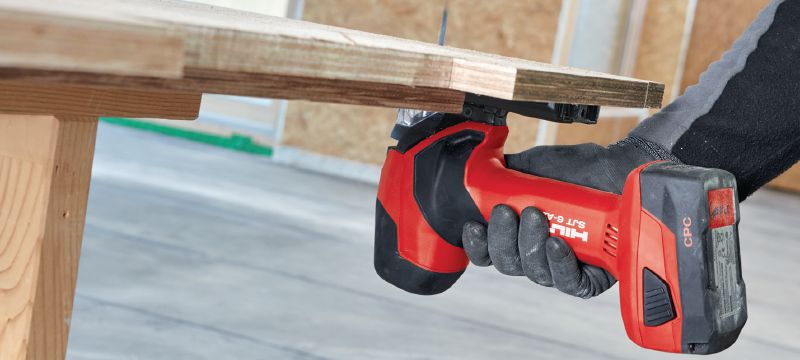 SJT 6-A22 Cordless jigsaw Powerful 22V cordless jigsaw with barrel T-grip for curved cuts above or below the work surface Applications 1