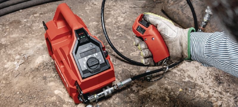 NUN 10K-22 Cordless hydraulic pump 10,000 PSI (700 Bar) cordless hydraulic pump for heavy-duty cutting/ crimping, and remote cutting underground and armored cables (Nuron battery) Applications 1